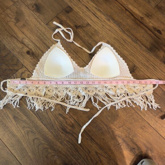 Shein Fringe Hem Crocheted Halter Top Size Medium Bohemian Romantic Festival - Picture 8 of 9
